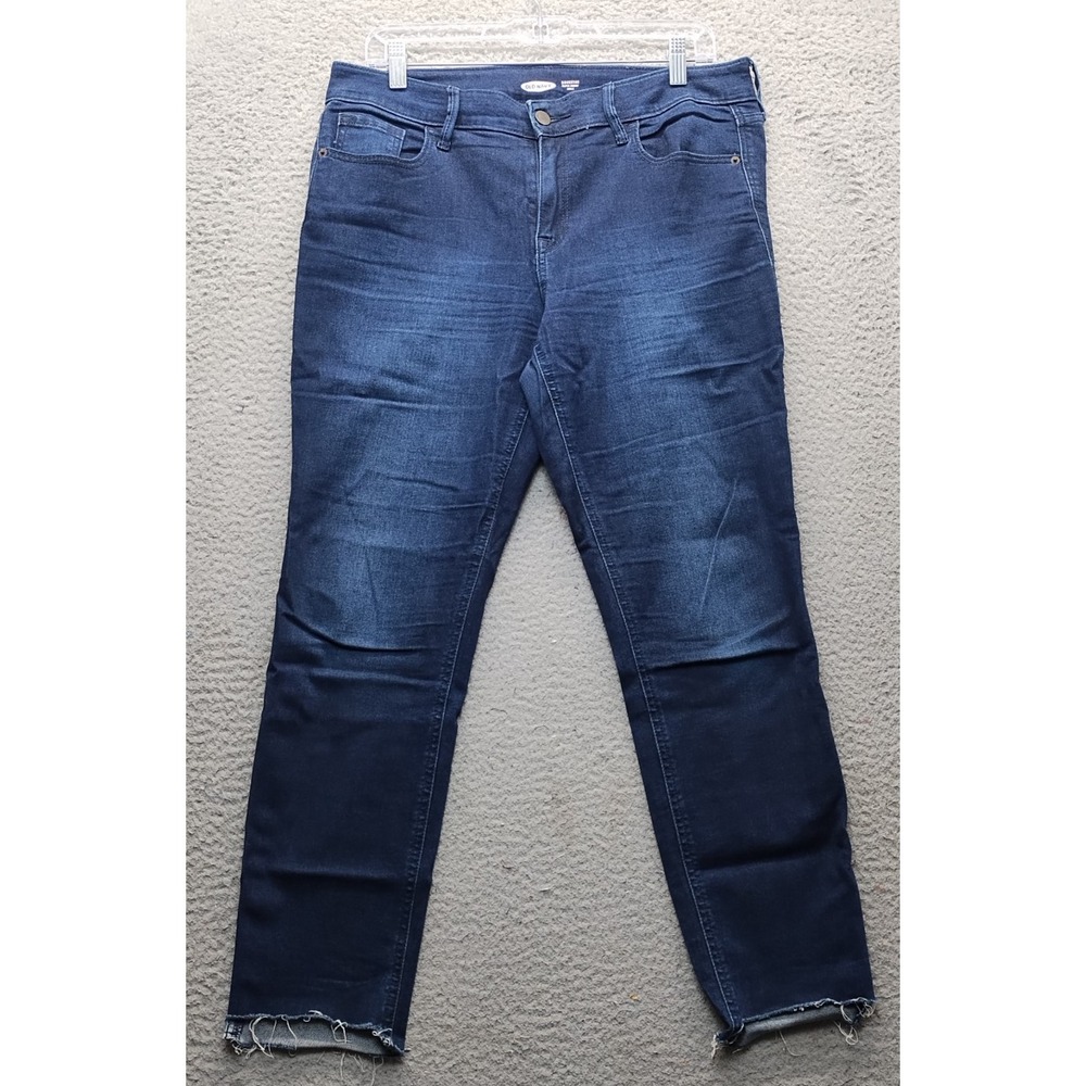 Old Navy Jeans Womens 10 Blue Denim Stretch Rockstar Super Skinny Leg Frayed Hem